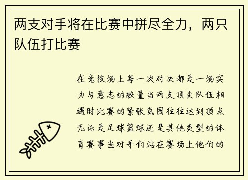 两支对手将在比赛中拼尽全力，两只队伍打比赛